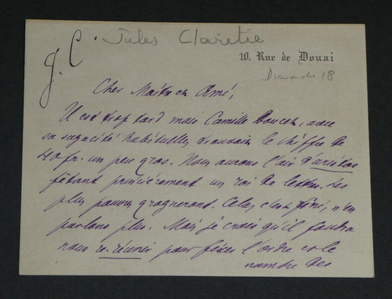 Jules CLAR&Eacute;TIE - CARTE DE CORRESPONDANCE AUTOGRAPHE SIGN&Eacute;E - 1883. Jules CLAR&Eacute;TIE