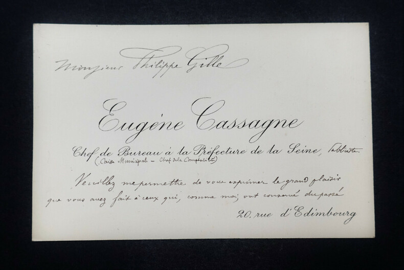 Eug&egrave;ne CASSAGNE - CARTE DE VISITE AUTOGRAPHE SIGNEE &Agrave; Philippe GILLE. Eug&egrave;ne Cassagne