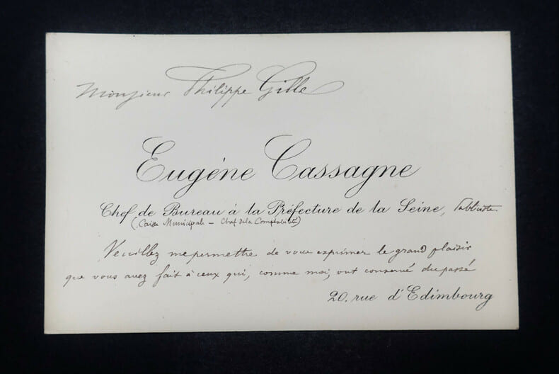 Eug&egrave;ne CASSAGNE - CARTE DE VISITE AUTOGRAPHE SIGNEE &Agrave; Philippe GILLE. Eug&egrave;ne Cassagne