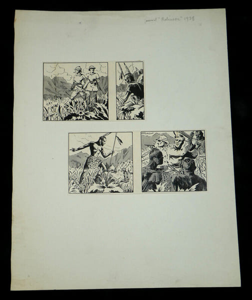 Planche originale Fragment BD Journal Robinson, 1938. Jean-Yves Rochefort