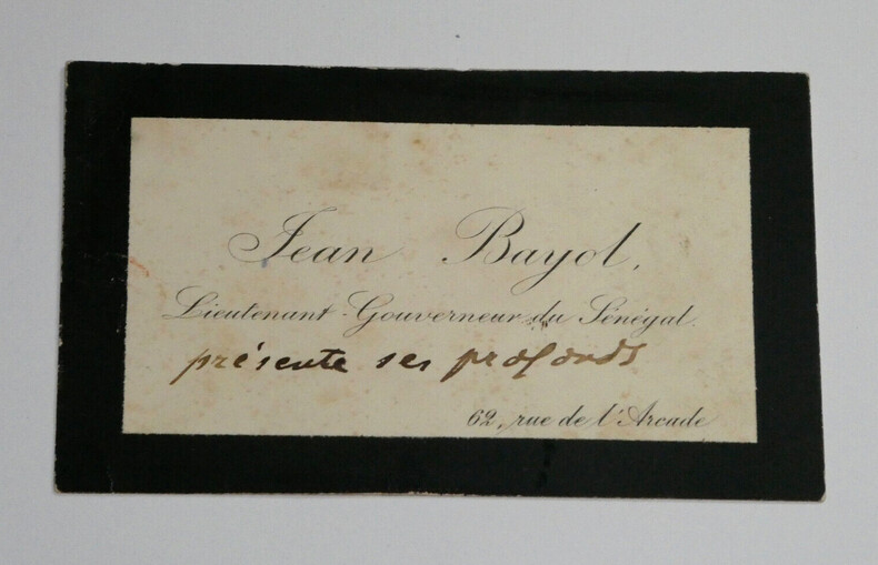 Jean Marie BAYOL - Carte de visite autographe sign&eacute;e &agrave; Monsieur le Ministre. Jean Marie BAYOL