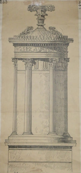 Monument choragique de Lisycrate - Dessin original sign&eacute; - Encre vers 1930. Louis Henri Laffill&eacute;e
