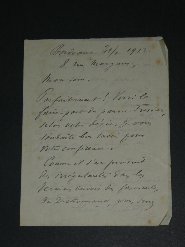 Henry LYONNET - LETTRE AUTOGRAPHE SIGN&Eacute;E - Bordeaux, 1912, 2 pages. Henry LYONNET