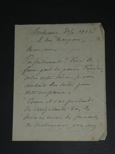 Henry LYONNET - LETTRE AUTOGRAPHE SIGN&Eacute;E - Bordeaux, 1912, 2 pages. Henry LYONNET