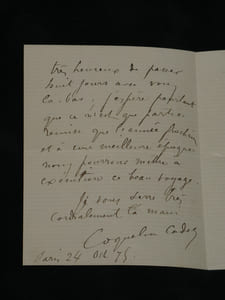 Coquelin cadet. Lettre autographe signée, 1875