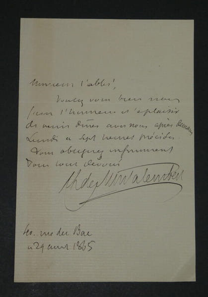Charles de MONTALEMBERT - LETTRE AUTOGRAPHE SIGN&Eacute;E, 19 [ao&ucirc;t] 1865. Charles de MONTALEMBERT