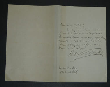 Charles de MONTALEMBERT - LETTRE AUTOGRAPHE SIGNÉE, 19 [août] 1865