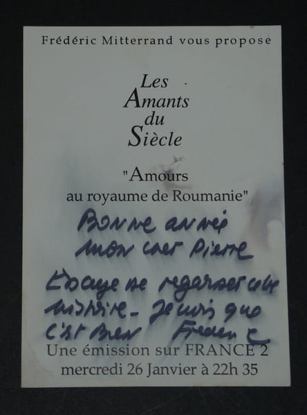 Fr&eacute;d&eacute;ric MITTERRAND - CARTE DE VOEUX AUTOGRAPHE SIGN&Eacute;E. Fr&eacute;d&eacute;ric MITTERRAND