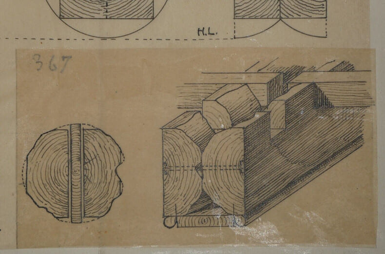 Deux modes d'utilisation d'une m&ecirc;me bille de bois - Dessin original sign&eacute;. Louis Henri Laffill&eacute;e