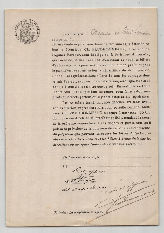 Pouvoir sign&eacute; Chapin dit Andr&eacute; Lemoine Collection coh&eacute;rente 25 auteurs&musiciens. Chapin dit Andr&eacute; Lemoine