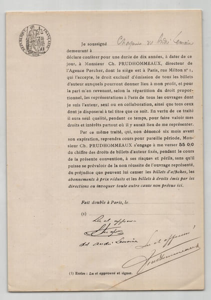 Pouvoir sign&eacute; Chapin dit Andr&eacute; Lemoine Collection coh&eacute;rente 25 auteurs&musiciens. Chapin dit Andr&eacute; Lemoine