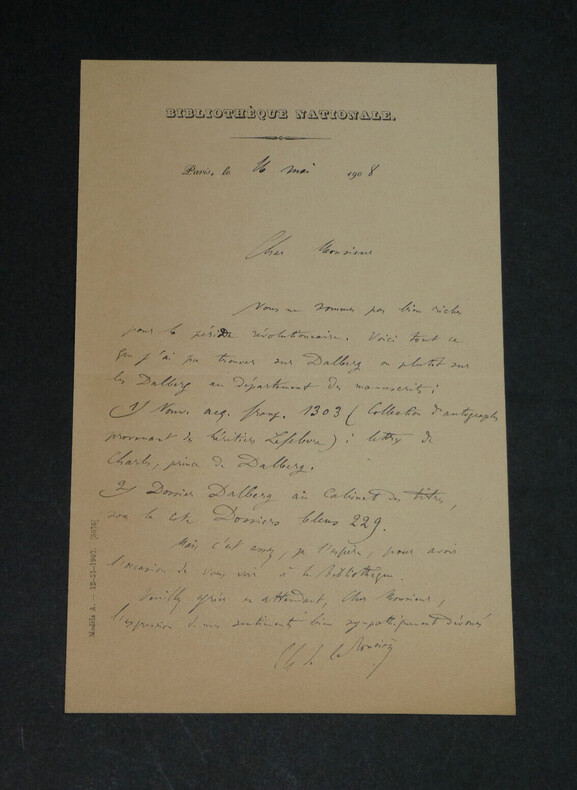 Charles de La Ronci&egrave;re - Historien - LETTRE AUTOGRAPHE SIGN&Eacute;E - 1908. Charles de La Ronci&egrave;re