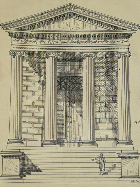 Temple de la Fortune Virile. &Eacute;l&eacute;vation. Dessin original sign&eacute; de ses initiales. Louis Henri Laffill&eacute;e