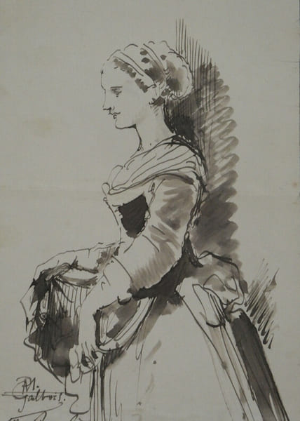 Claudius POPELIN - Dessin original sign&eacute;, portrait de Marie de GALBOIS. Claudius POPELIN