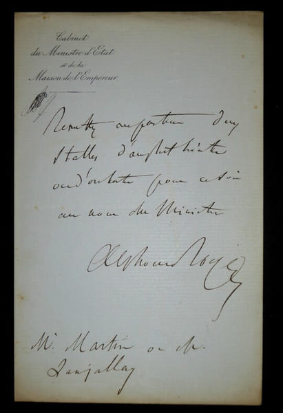 ROYER Alphonse - LETTRE AUTOGRAPHE SIGN&Eacute;E, CABINET MINISTRE ETAT MAISON EMPEREUR. Alphonse Royer