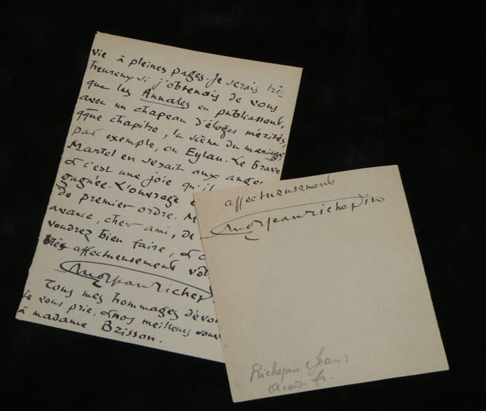 Jean Richepin - Fragment d'une lettre autographe sign&eacute;e et autographe. Jean Richepin