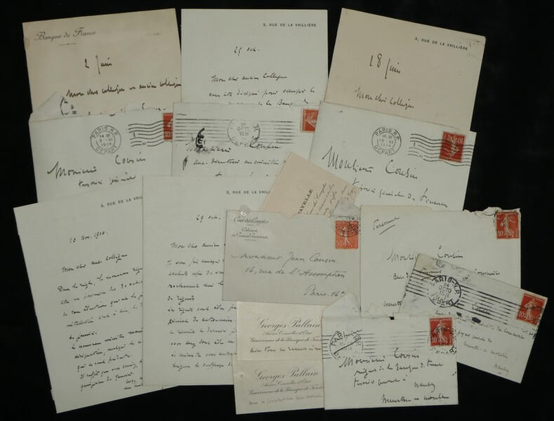 Georges Pallain - 5 L.A.S + 2 cartes de visite autographes + 3 enveloppes - 1914. Georges Pallain
