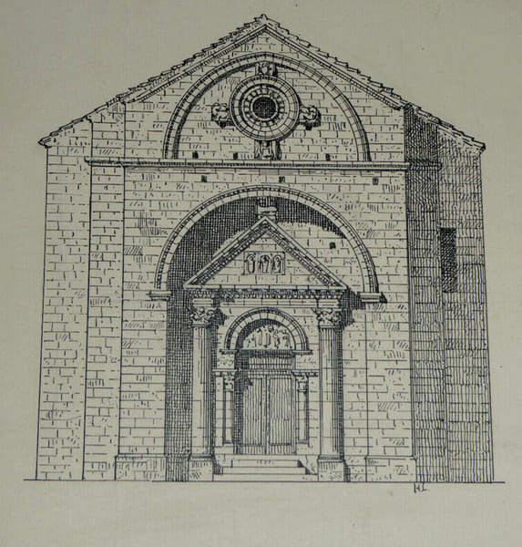 Dessin original sign&eacute; - Fa&ccedil;ade de l'&eacute;glise Saint-Gabriel &agrave; Tarascon. Louis Henri Laffill&eacute;e