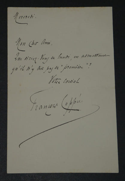 Fran&ccedil;ois COPP&Eacute;E, Po&egrave;te - LETTRE AUTOGRAPHE SIGN&Eacute;E. Fran&ccedil;ois COPP&Eacute;E