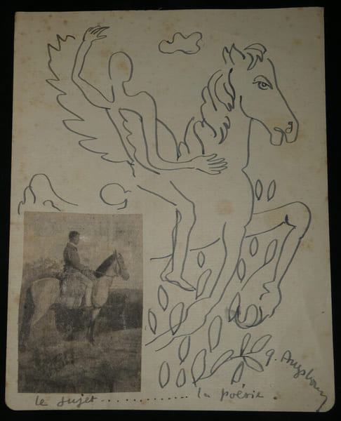 G&eacute;a Augsbourg - Dessin Cavalier - Annot&eacute; et sign&eacute;, la po&eacute;sie. G&eacute;a Augsbourg