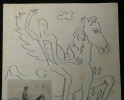 G&eacute;a Augsbourg - Dessin Cavalier - Annot&eacute; et sign&eacute;, la po&eacute;sie. G&eacute;a Augsbourg