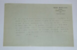 Henri BARBUSSE, &eacute;crivain - LETTRE AUTOGRAPHE SIGN&Eacute;E DE SES INITIALES. Henri BARBUSSE
