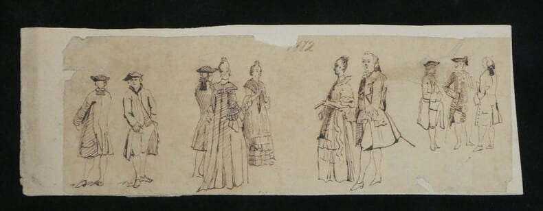 Anonyme - Dessin original &agrave; l'encre- &Eacute;tude de figures en tenue d'&eacute;poque, XIX &egrave;me. Anonyme