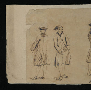 Anonyme - Dessin original à l'encre- Étude de figures en tenue d'époque, XIX ème