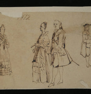 Anonyme - Dessin original à l'encre- Étude de figures en tenue d'époque, XIX ème