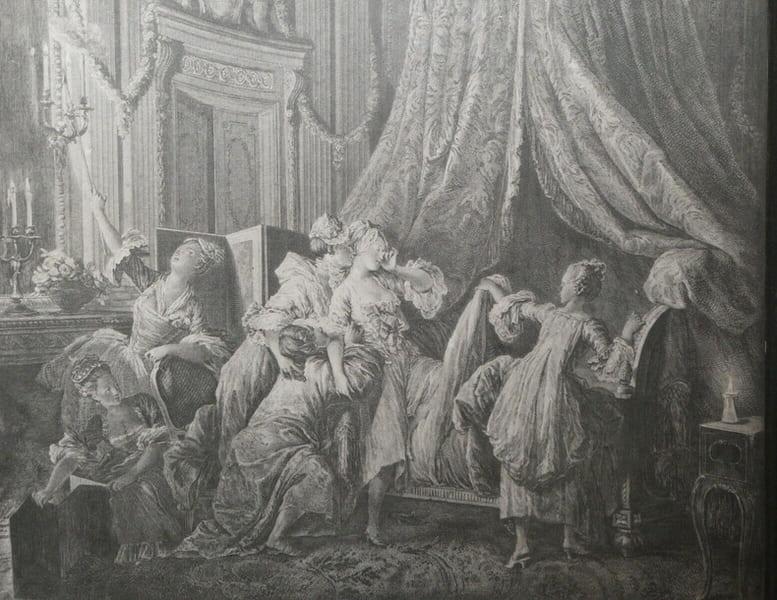 Gravure "Le couch&eacute; de la Mari&eacute;e" - J.M Moreau et Simonet d'apr&egrave;s P.A BAUDOUIN. J.M. Moreau (Moreau le Jeune) et J.B. Simonet d'apr&egrave;s P.A. Baudouin