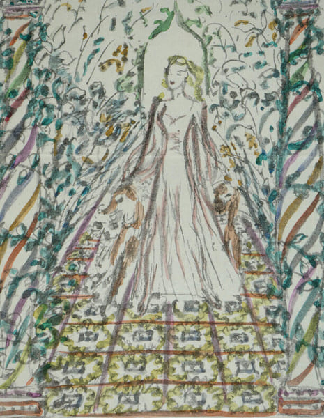 Louis Touchagues - Dessin imprim&eacute; rehauss&eacute; en couleur de sa main - Voeux 1948. Louis Touchagues