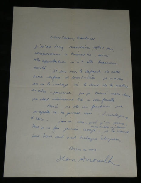 Jean Anouilh - Lettre de jeunesse &agrave; Maulnier, lucide sur une œuvre brouillonne - 1930. Jean Anouilh