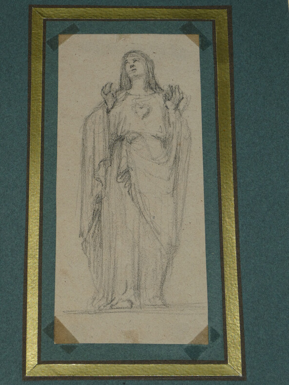 Anonyme - Dessin original au crayon - Vierge Marie, coeur, XIX&egrave;me.. Anonyme