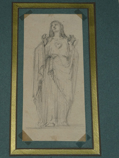 Anonyme - Dessin original au crayon - Vierge Marie, coeur, XIX&egrave;me.. Anonyme