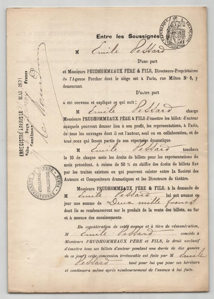 Pouvoir sign&eacute; par Emile Pessard - Collection de 25 auteurs & musiciens. Emile Pessard