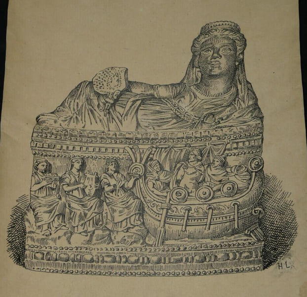 Dessin original sign&eacute; — Coffret cin&eacute;raire &eacute;trusque (Mus&eacute;e de Florence). Louis Henri Laffill&eacute;e