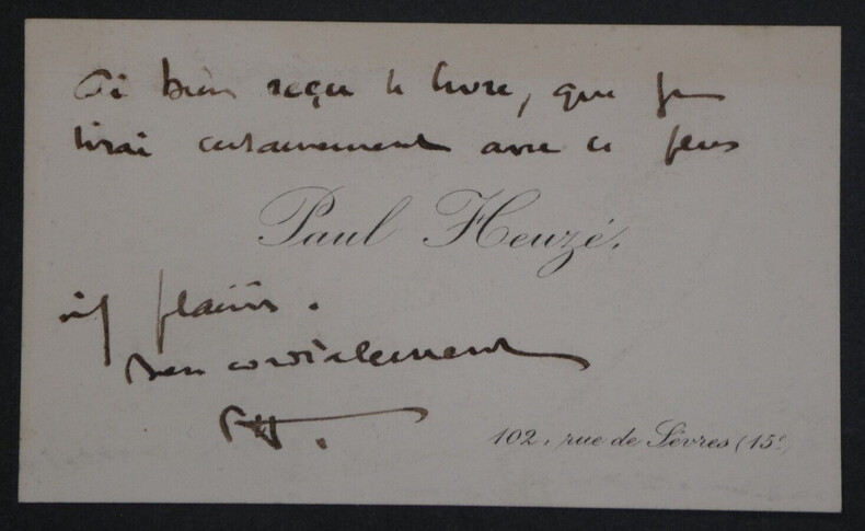Paul HEUZ&Eacute;, &Eacute;crivain - CARTE DE VISITE AUTOGRAPHE SIGN&Eacute;E. Paul HEUZ&Eacute;