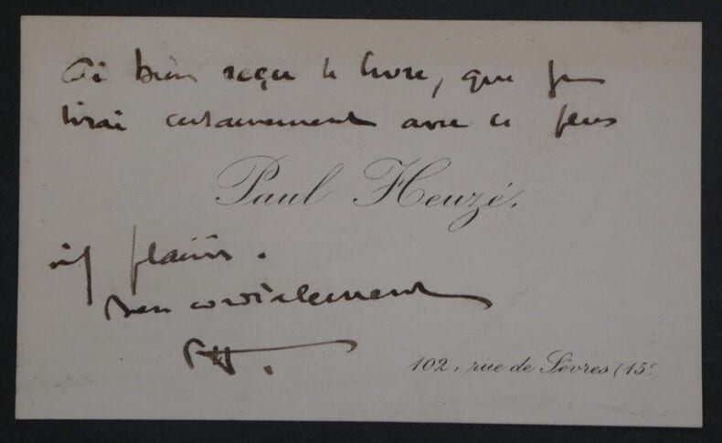 Paul HEUZ&Eacute;, &Eacute;crivain - CARTE DE VISITE AUTOGRAPHE SIGN&Eacute;E. Paul HEUZ&Eacute;