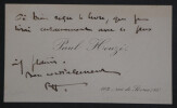 Paul HEUZ&Eacute;, &Eacute;crivain - CARTE DE VISITE AUTOGRAPHE SIGN&Eacute;E. Paul HEUZ&Eacute;
