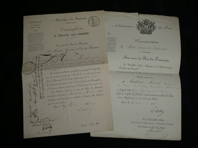 Alphonse ANDRAU-MORAL. Lot de deux Commissions de l'Administration des Postes, 1839 & 1847