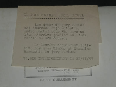 André DHOTEL - Photographie de presse 17,9 x 12,9 cm, Agence Intercontinentale, Le prix Fémina, le 28 Novembre 1955