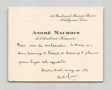 André Maurois - Carte lettre autographe signée de remerciements à J.F Blondel