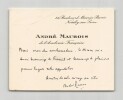 Andr&eacute; Maurois - Carte lettre autographe sign&eacute;e de remerciements &agrave; J.F Blondel. Andr&eacute; Maurois