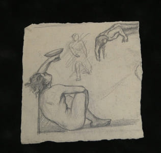 Dessin original au crayon - Etude de nus en mouvement, XIX ème