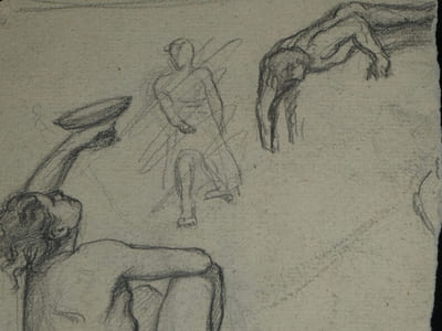 Dessin original au crayon - Etude de nus en mouvement, XIX ème