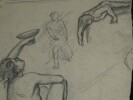 Dessin original au crayon - Etude de nus en mouvement, XIX &egrave;me. Anonyme