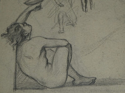 Dessin original au crayon - Etude de nus en mouvement, XIX ème