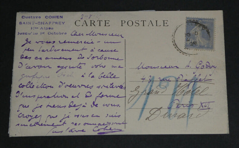 Gustave Cohen - Carte postale autographe sign&eacute;e &agrave; A. Godoy - Foch - 1929. Gustave Cohen