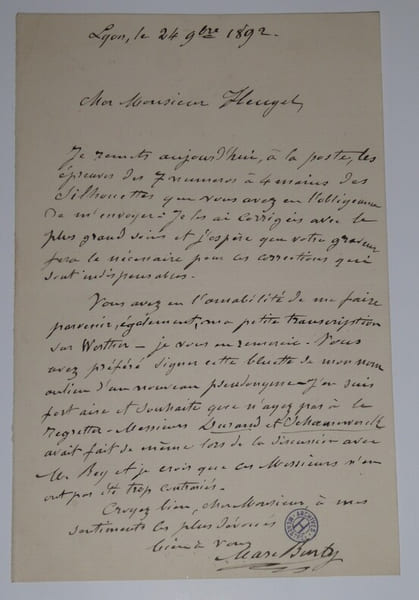 BURTY Marc - LETTRE AUTOGRAPHE SIGNEE &Agrave; Henri HEUGEL, LYON, 1892. Marc Burty