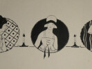 Dessin &agrave; l'encre trio portrait de femmes art d&eacute;co sign&eacute; Made. Made
